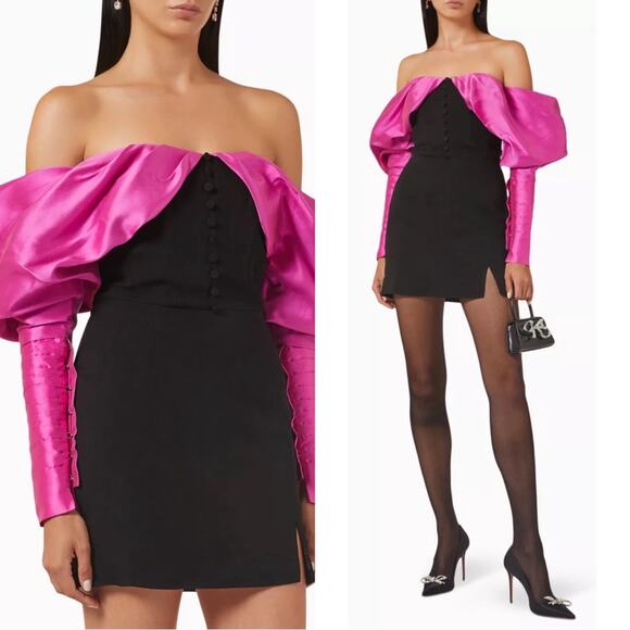 Nafsika Skourti Opera Puff Sleeve Off the Shoulder Mini Dress Size 4 - Picture 3 of 10